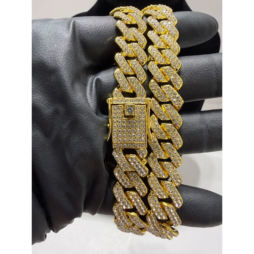 cuban chain iced out vvscz stones over stainless 24inch 14mm triple lock clasp